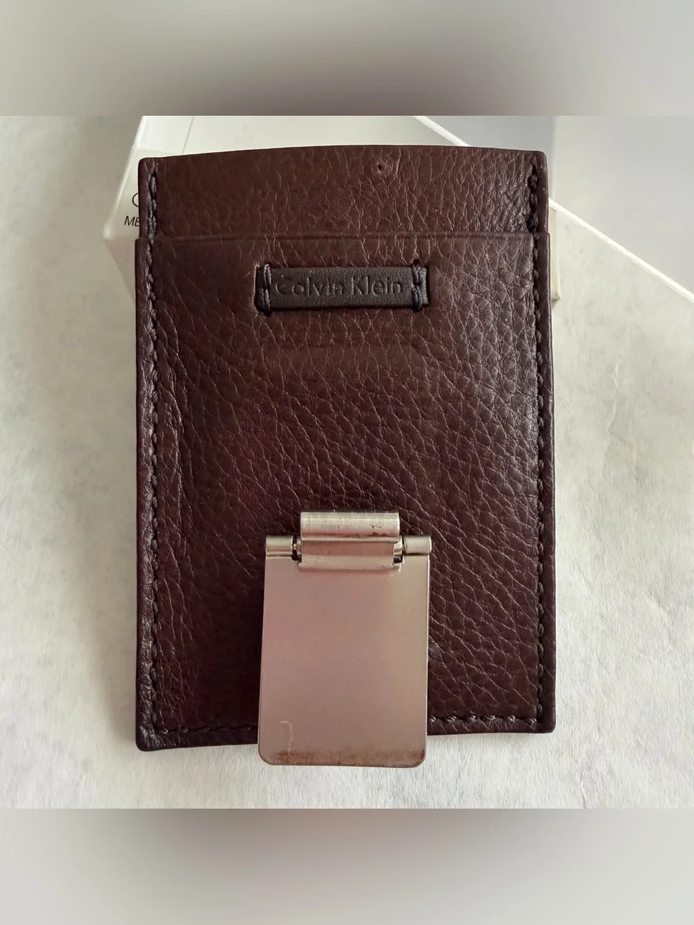 Calvin Klein Mens Genuine Leather Front Pocket Card Case Metal Money Clip New C
